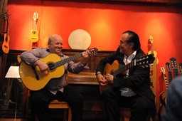 Mike Reinhardt and Kai Heumann @ "Gitarrenzentrum" with their Guitarras Calliope. Photo © Dirk Engeland